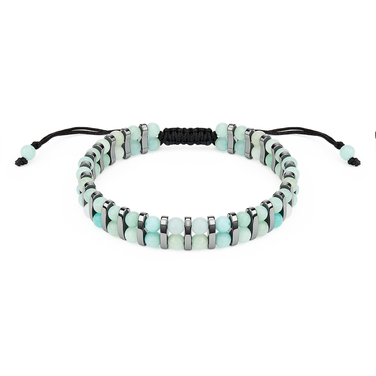 MAIYIDACK Double Row Amazonite Hematite Energy Art Jewelry, 3-in-1 Triple Protection Bracelet for Courage & Communication, Spiritual Men & Women, Reiki Healing Gift (Amazonite)