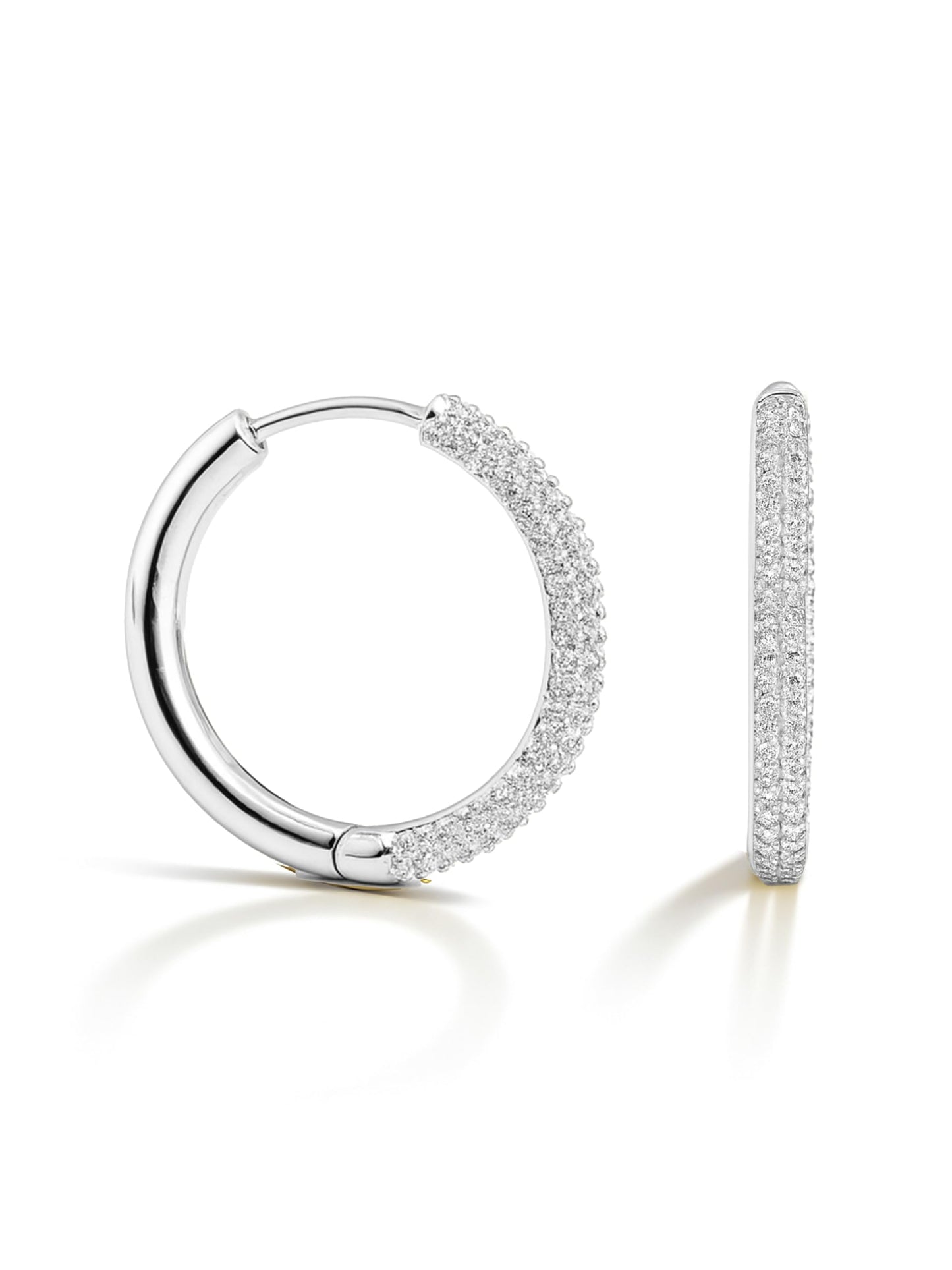 Altitude Boutique CZ Pave Huggie Hoop Earrings | 14K Gold-Plated or Rhodium-Plated | 4-Row Cubic Zirconia Hoops in 17mm or 25mm | Hypoallergenic Modern Statement Hoop Earrings for Women (Silver, 25mm)