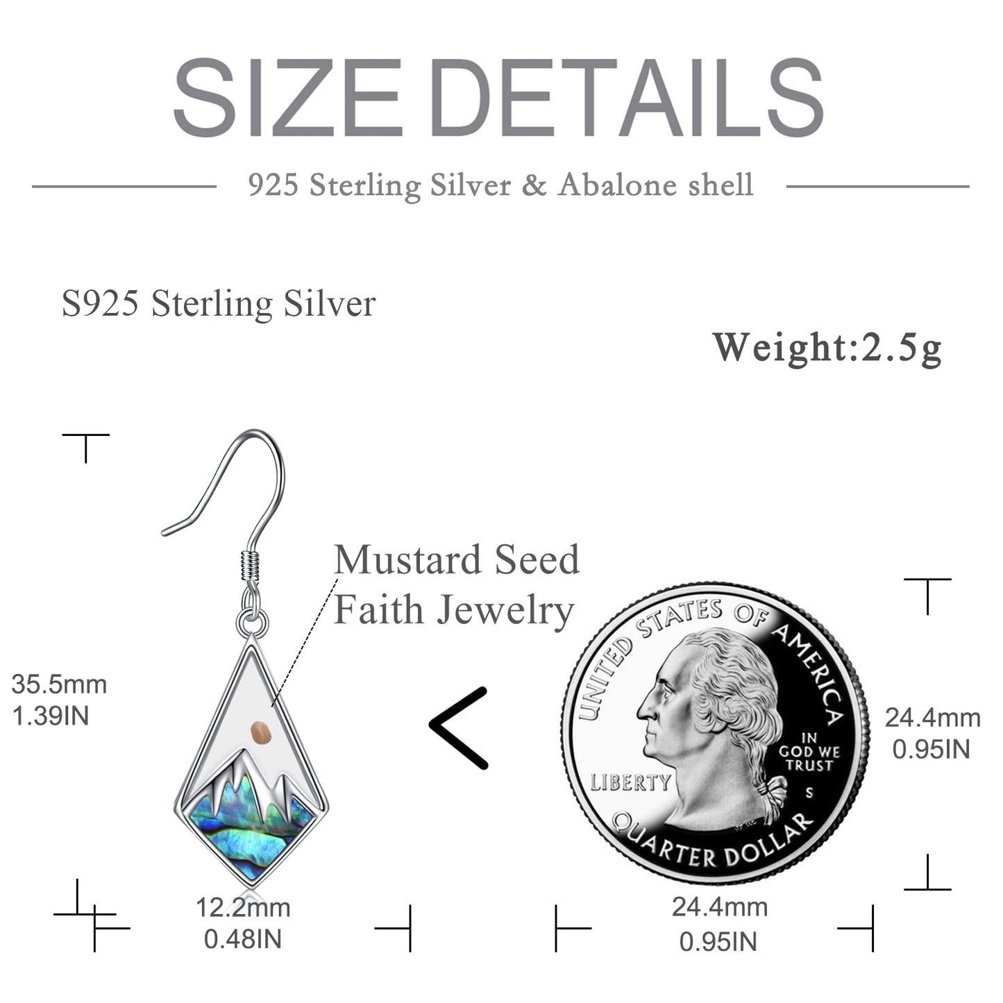 AOBOCO Mustard Seed Dangle Earrings 925 Sterling Silver Faith Mountain Drop Earrings Christian Religious Abalone Jewelry Gifts for Women