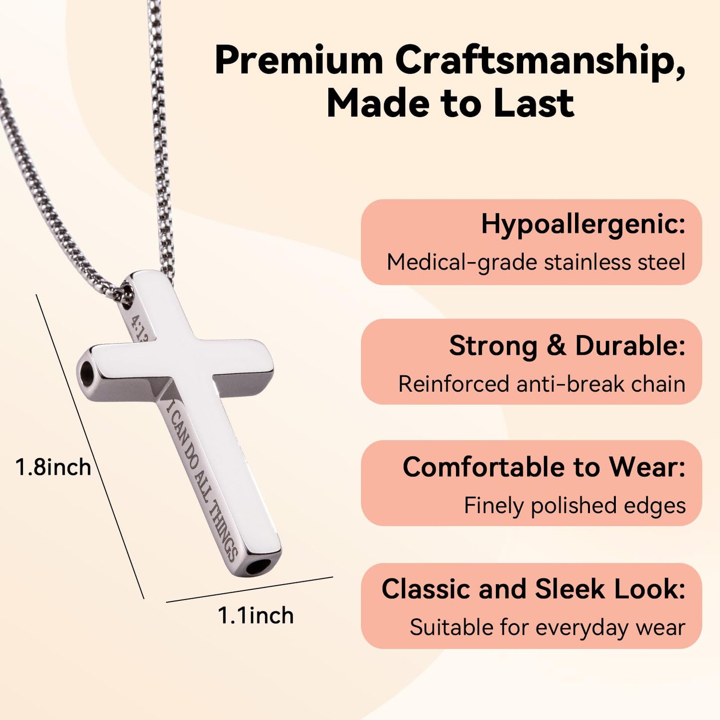 FUNPAR Cross Breathing Necklace for Anxiety Relief and Relaxation, Breathlink Design Quit Smoking Aid, Stainless Steel Mindfulness Tool to Calm, Stylish Wellness Gift for Adults(Silver 1:9)