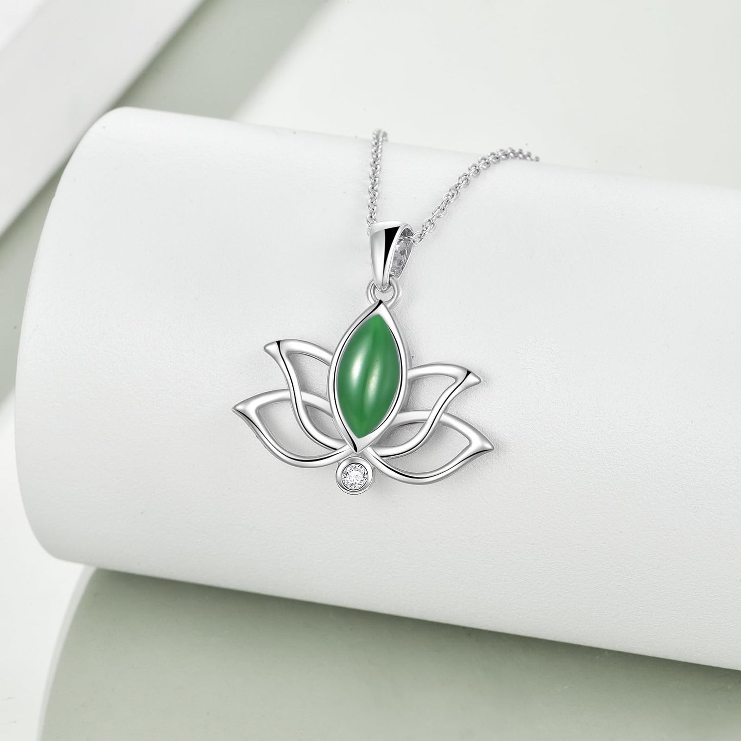 YFN Lotus Flower Necklace Sterling Silver Green Jade Lotus Pendant Lotus Jewelry Gifts for Women