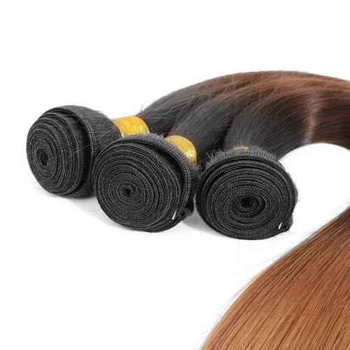 Habiliana Bundles Human Hair 24 26 28 Inch Straight Wave Human Hair Bundles T1B/4/30 Omber Natural Chocolate Brown 11A Unprocessed Brazilian Virgin Quick Weave Hair Extensions for Black Women