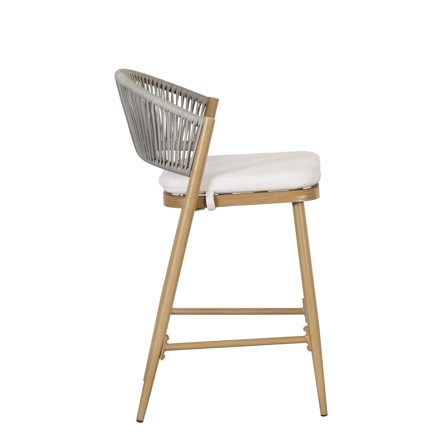 Christopher Knight Home Hearth 26.00" Patio Barstools Set of 2, Woven Wicker Counter Stool, Aluminum Frame Barstool, PE Rattan Scallop-Shape Backrest Woodlike Stool for Backyard Balcony Garden, Maple