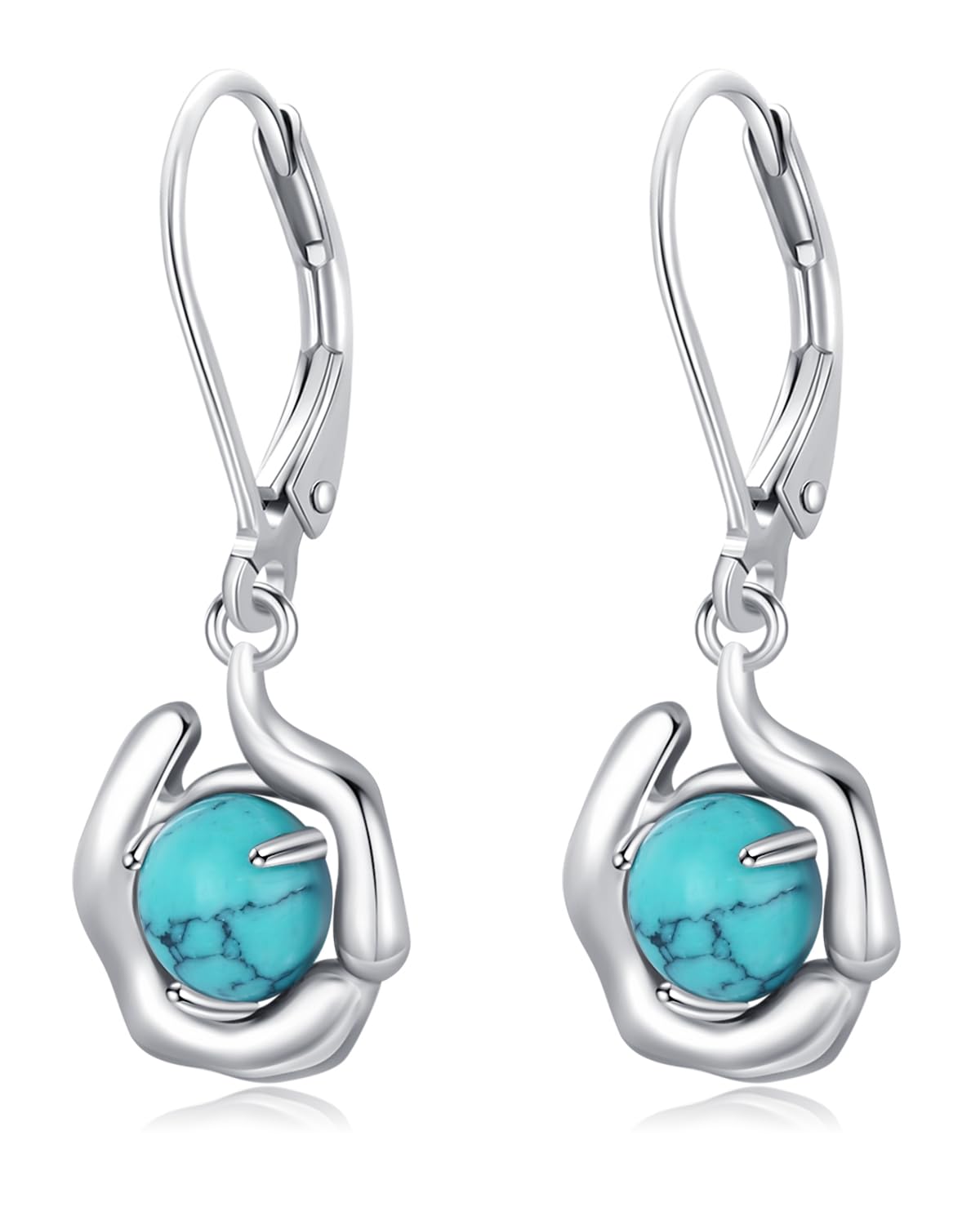 Turquoise Jewelry for Women-Genuine Turquoise Leverback Earring 925 Sterling Silver Dangle Drop Earrings Vintage Gifts for Valentine/Mother's Day/Christmas