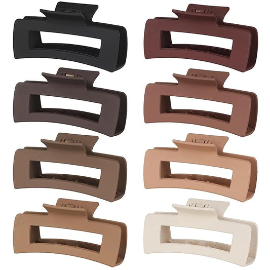 8 Pcs Hair Accessories for Women - 4.1 Inch Square Rectangle Jaw Clips for Women and Girls, Thick and Thin Hair(Coffee Red)