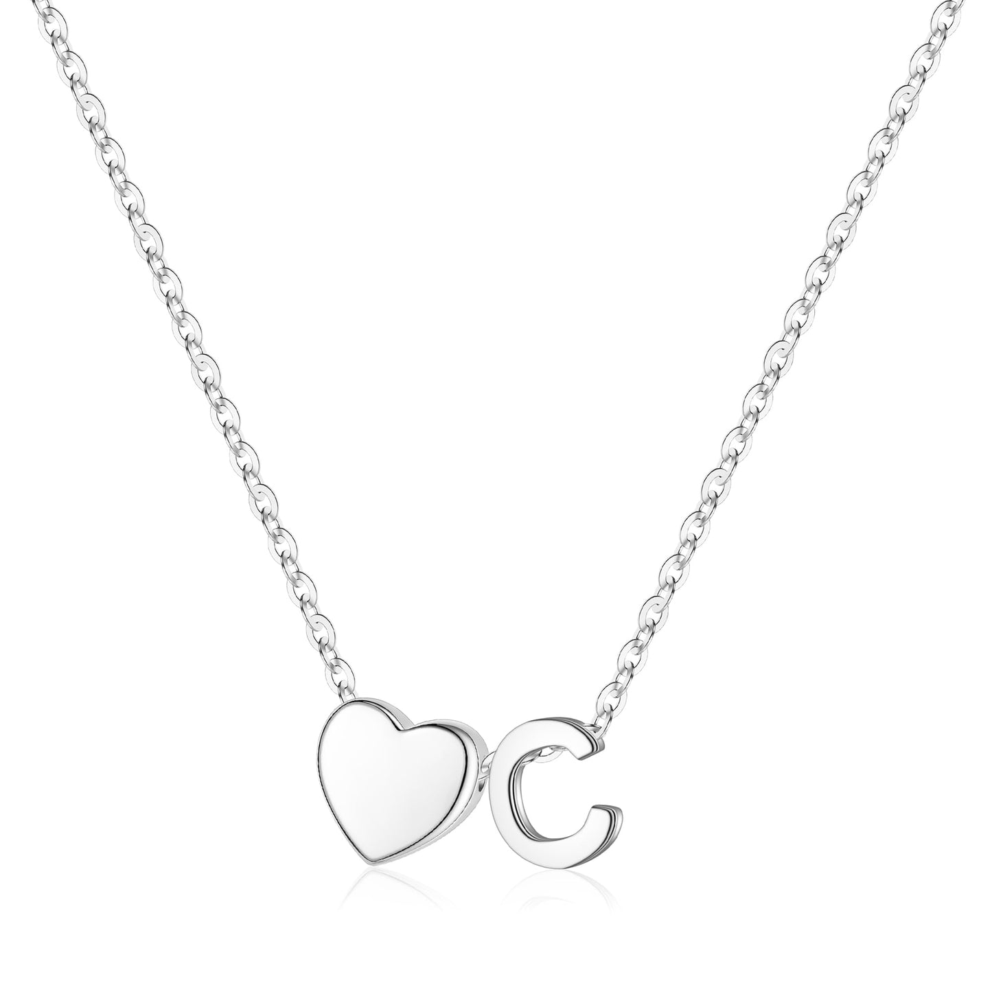 Turandoss Heart Initial Necklace for Women, 18K White Gold Plated Heart Initial C Dainty Necklaces Tiny Silver Necklaces Birthday Gifts for Women Jewelry