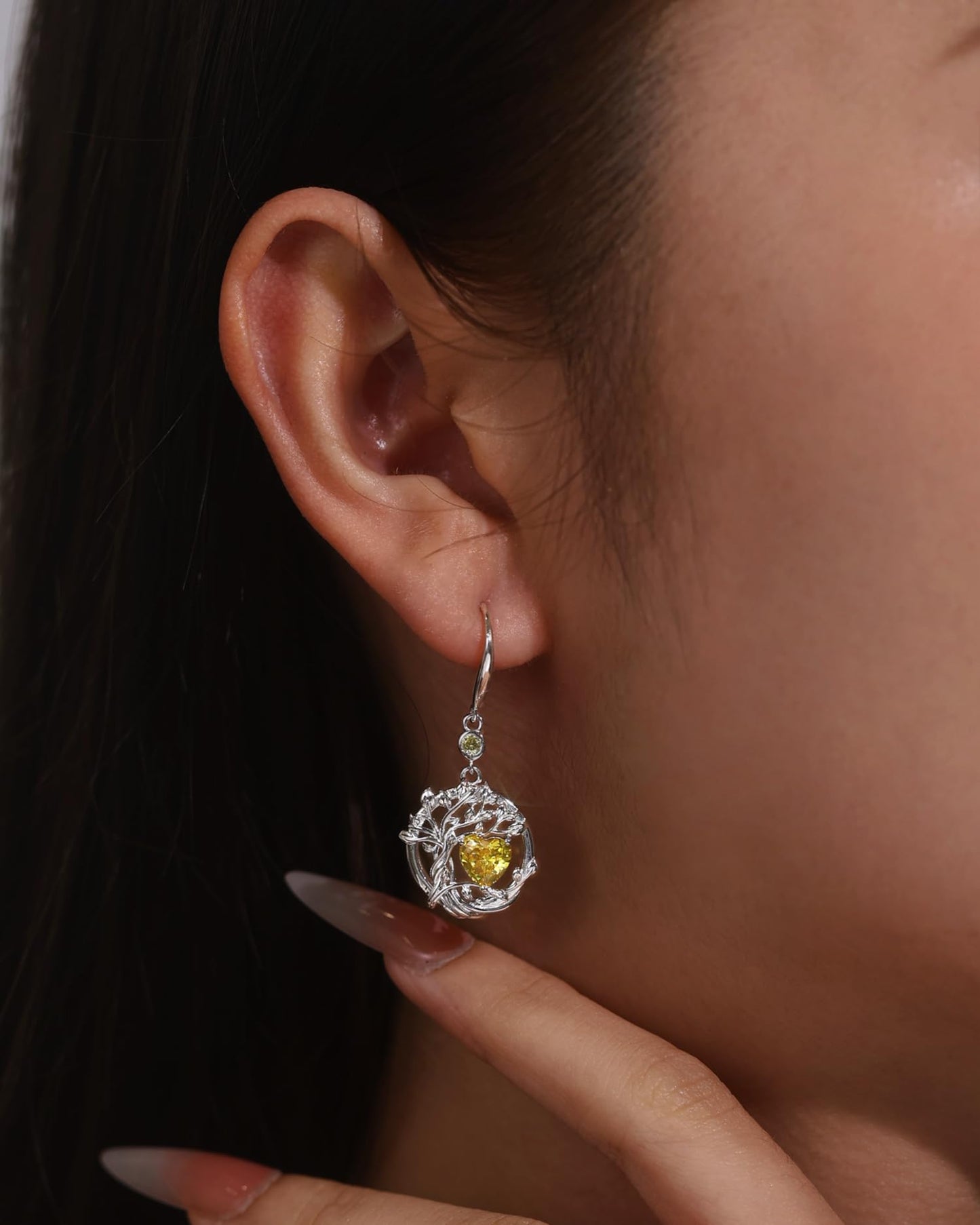 FANCIME Tree of Life Earrings 925 Sterling Silver Dainty Yellow Citrine Dangle Drop Gemstone Earring November Birthstone Fine Jewelry Birthday Mothers Day Gifts for Mom Her Women