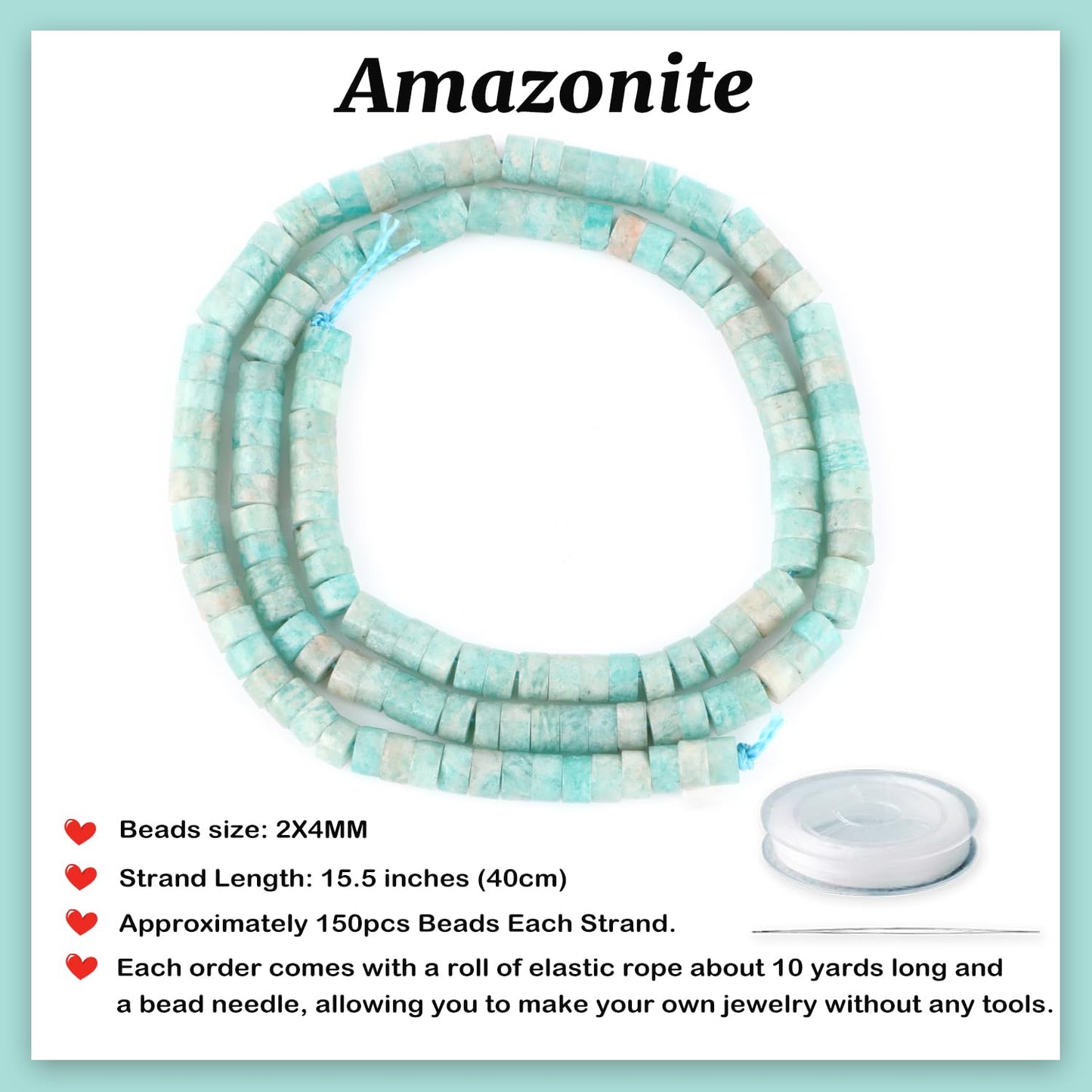 Natural Amazonite Heishi Spacer Beads Loose Semi Precious Flat Round Gemstone Disc Shape Stone for Beading Jewelry Making 4x2mm 15.5"