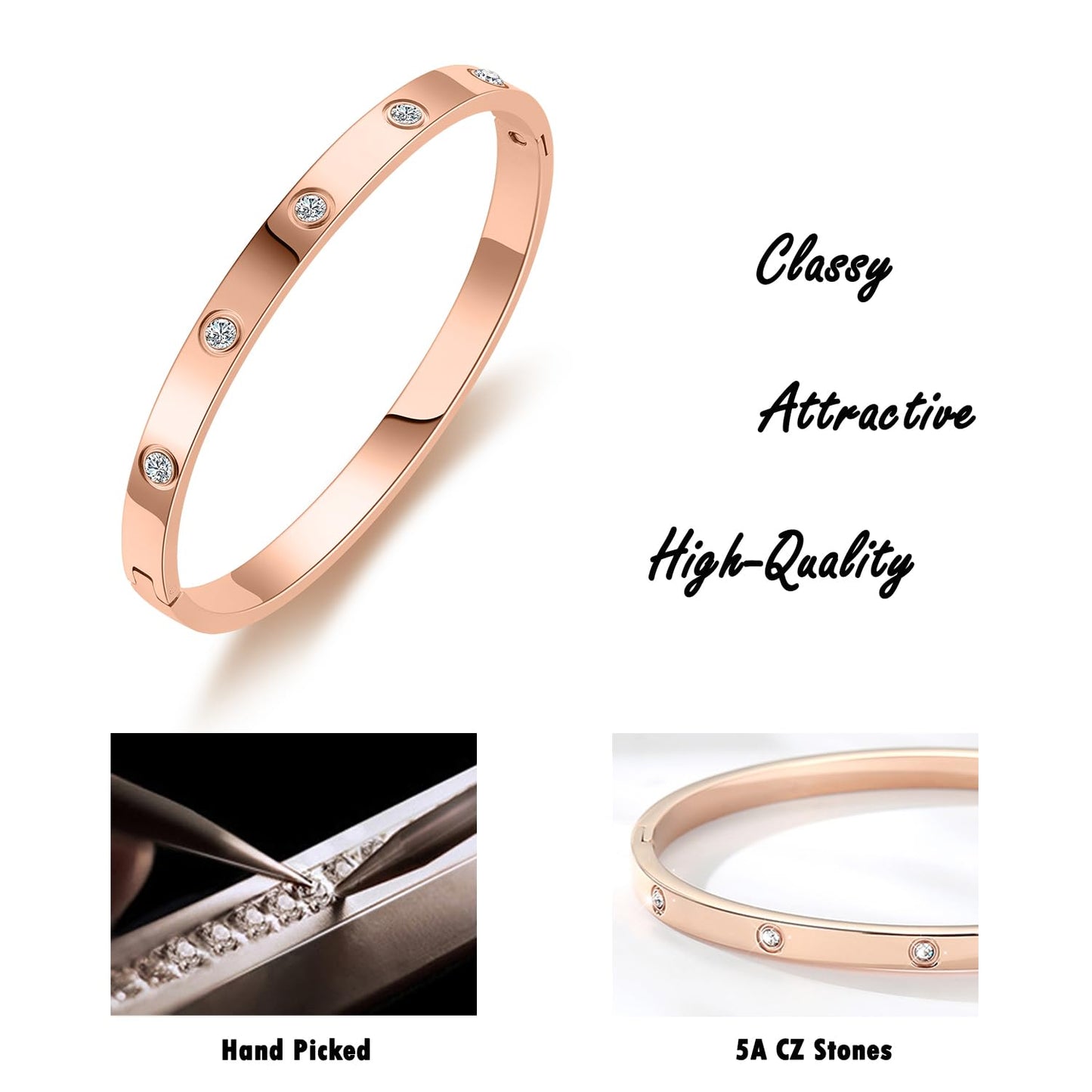 RIMRIVA Rose Gold-plated Bracelets for Women Trendy Stack Love Bangle Friendship Stainless Steel Jewelry Birthday Anniversary Wedding Gifts Her Mom Friends Girlfriend Lady Stocking Stuffers