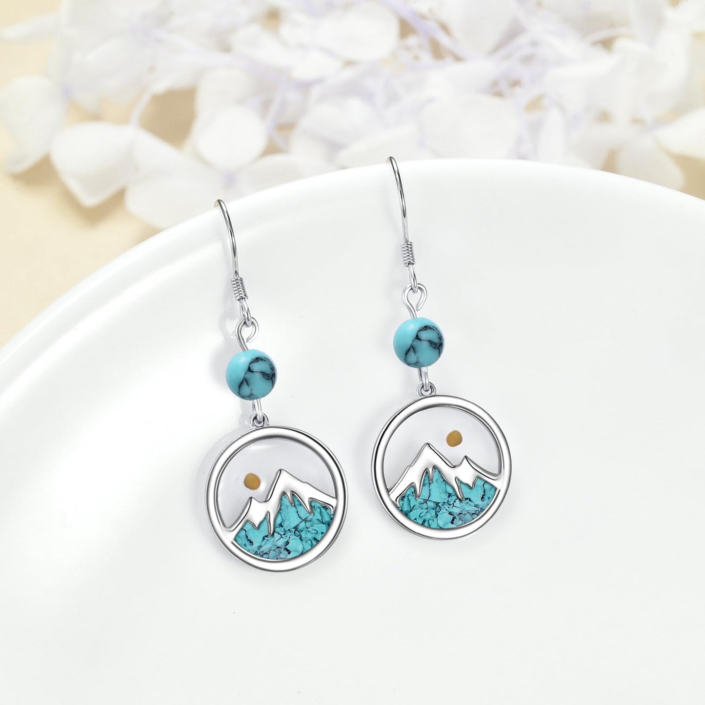 AOBOCO Mustard Seed Earrings for Women Sterling Silver Mountain Turquoise Earring Christian Mustard Seed Jewelry Christmas Birthday Gifts for Mom (Round Turquoise Earrings)