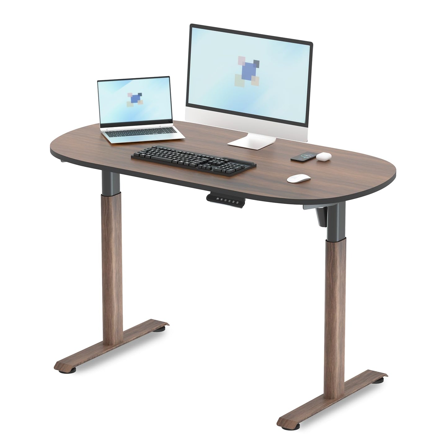ERGO COLLECT Oval Leg Electric Standing Desk, 48x24 Inch Whole-Piece Oval Desktop, Height Adjustable Sit Stand Workstation for Home Office, Walnut (48x24)