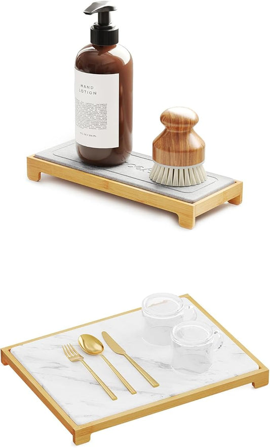 SpaceAid Instant Dry Sink Caddy Organizers and Stone Dish Drying Mat for Kitchen Counter Set