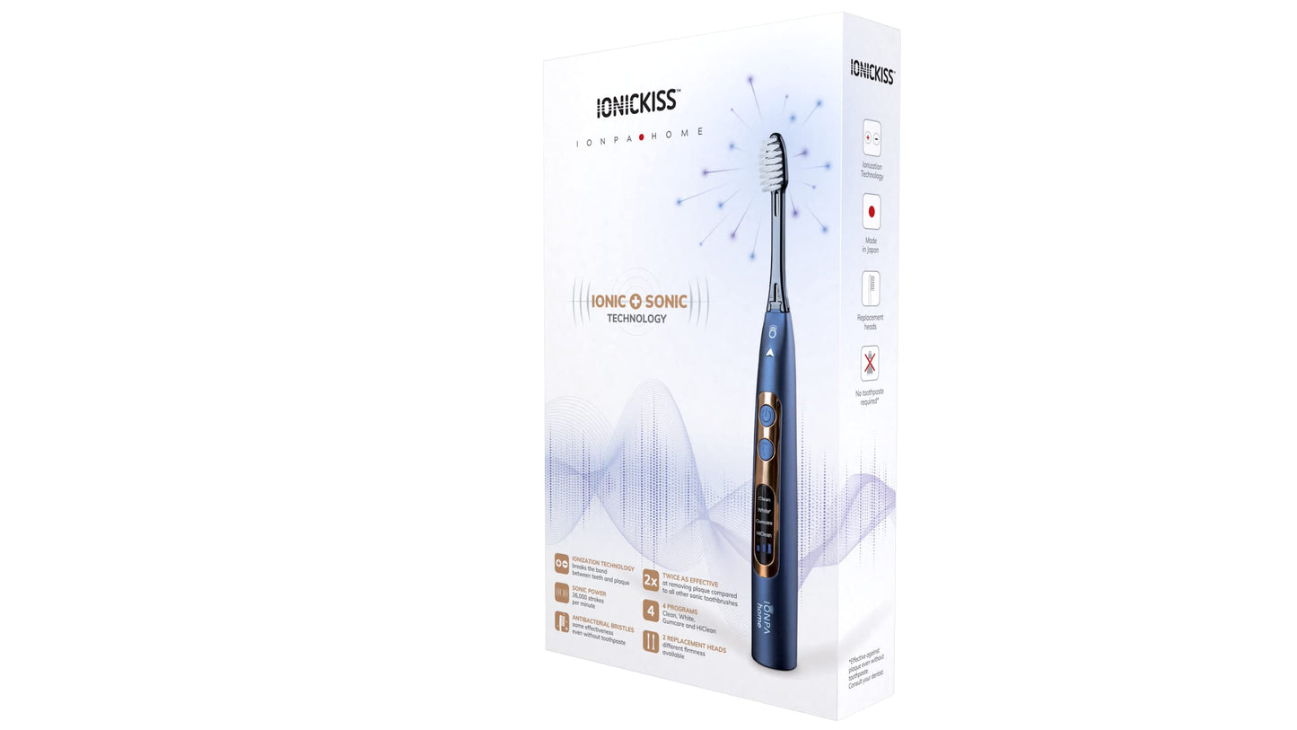 IONIC KISS IONPA DP Navy Blue Premium USB Rechargeable Ionic Power Electric Toothbrush, Brushing Timer, 4 Modes, 2 Soft Extended Filament Brush Heads Made in Japan, You hyG DP-111NB