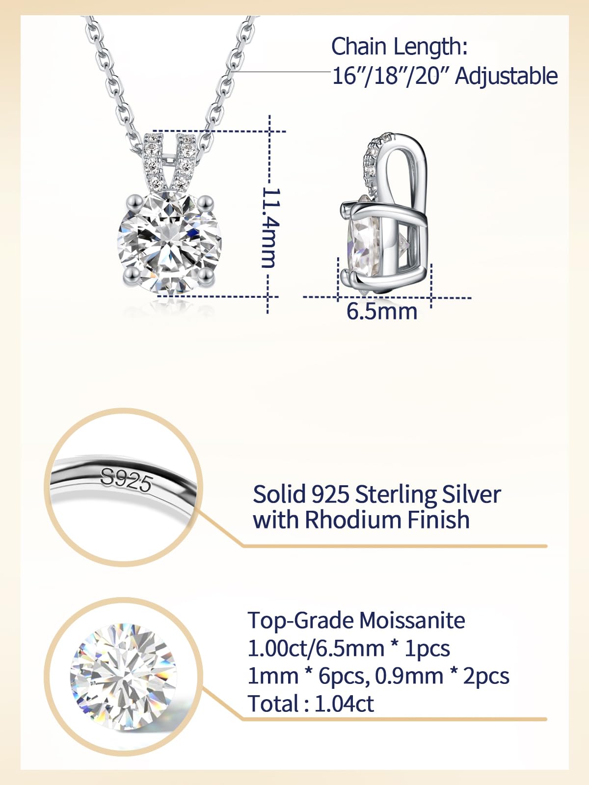 CYW Moissanite Cute Small Round Pendant Necklace Women Valentines Day Silver Imitation Diamond Simple Solitaire Necklace