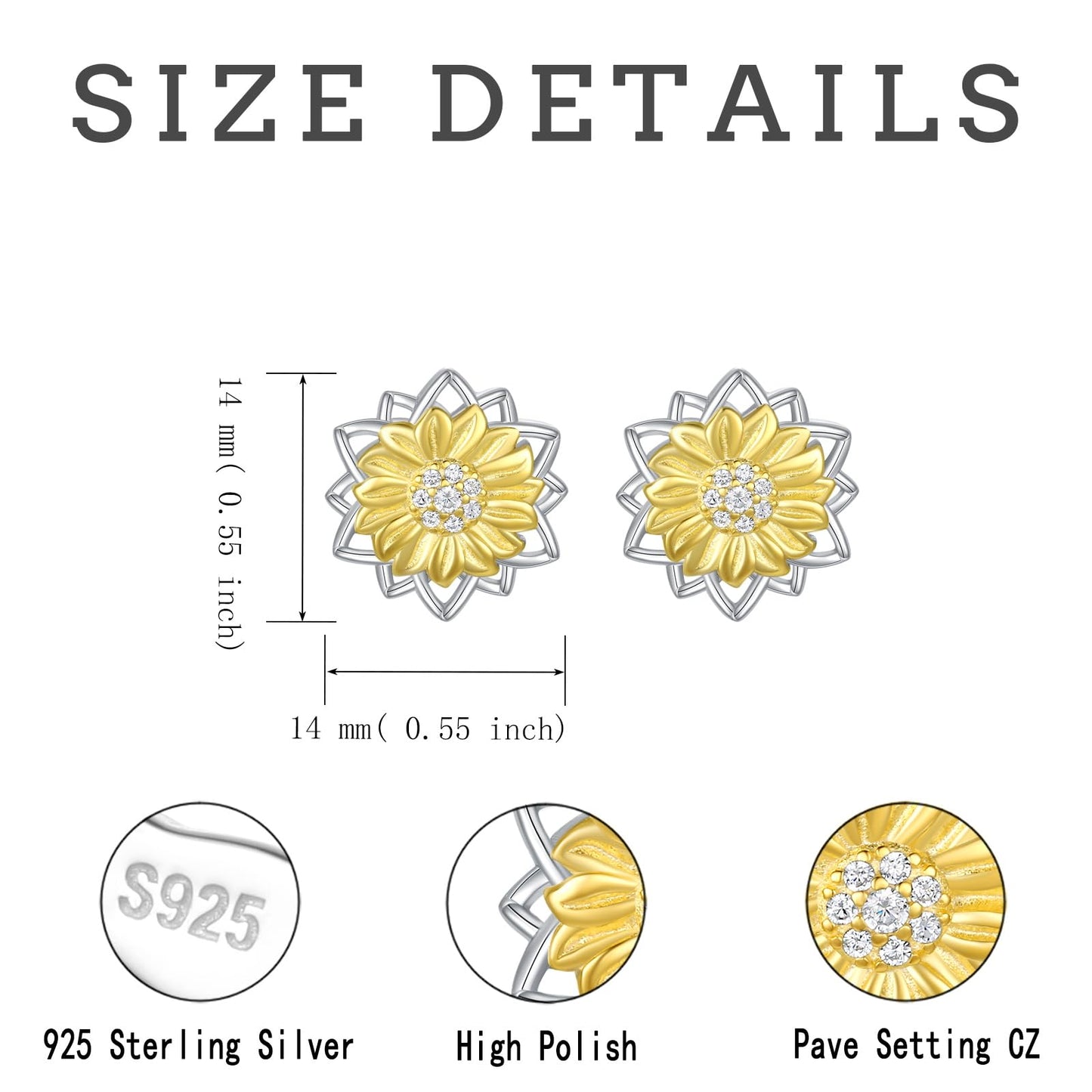 oGoodsunj Sunflower Necklace Jewelry Set fo Women Sterling Silver Anklet Bracelet Earrings You Are My Sunshine Pendant Gifts for Mom Daughter Wife (Stud Earring)