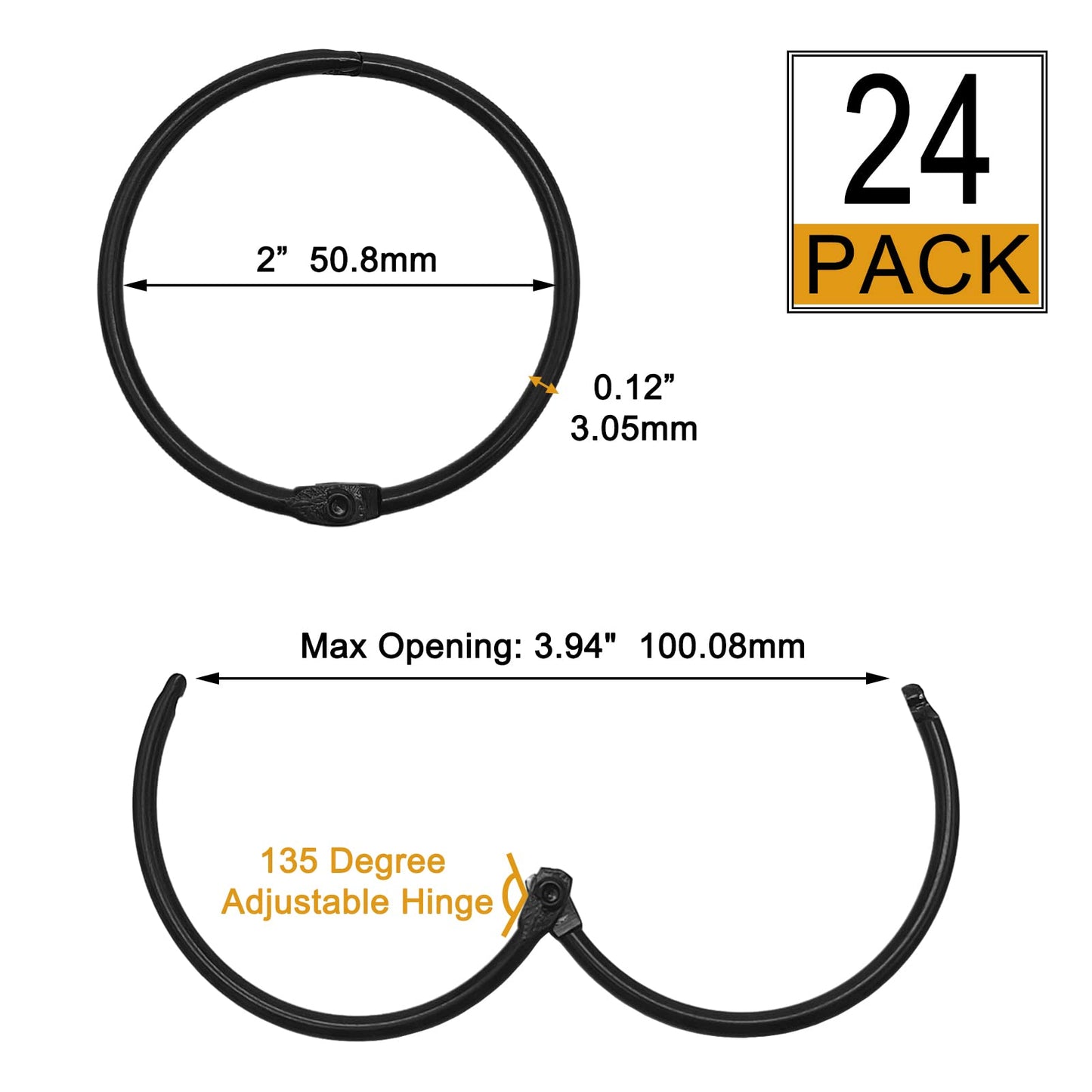 Shower Curtain Hooks Rings,24 Pcs Rustproof Metal Shower Hooks for Shower Curtain,Glide Smoothly Round Shower Rings for Curtain,Shower Curtain Rings for Bathroom Shower Rod,Snap Joint Design (Black)