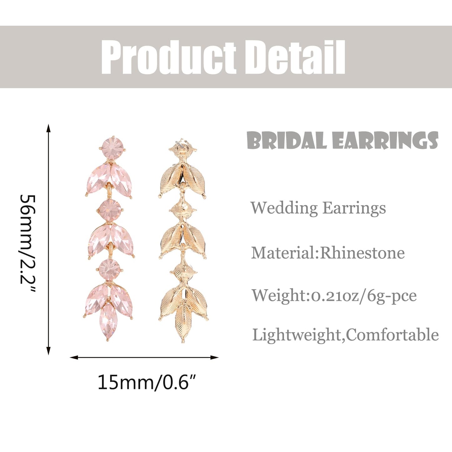GAOKOXI Pink Wedding Rhinestone Dangle Earrings Elegant Bridal Crystal Drop Earrings for Women Bridesmaids Guest Party Prom