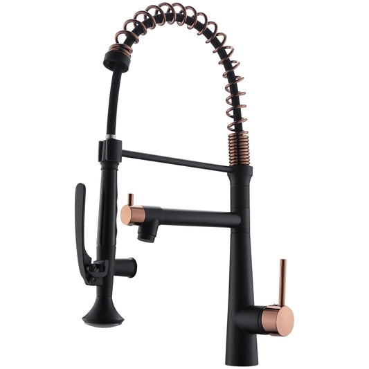 AIMADI Black and Gold Kitchen Faucet - Matte Black Kitchen Faucet Commercial Single Handle Kitchen Faucets with Pull Down Sprayer,Rose Gold Kitchen Sink Faucets