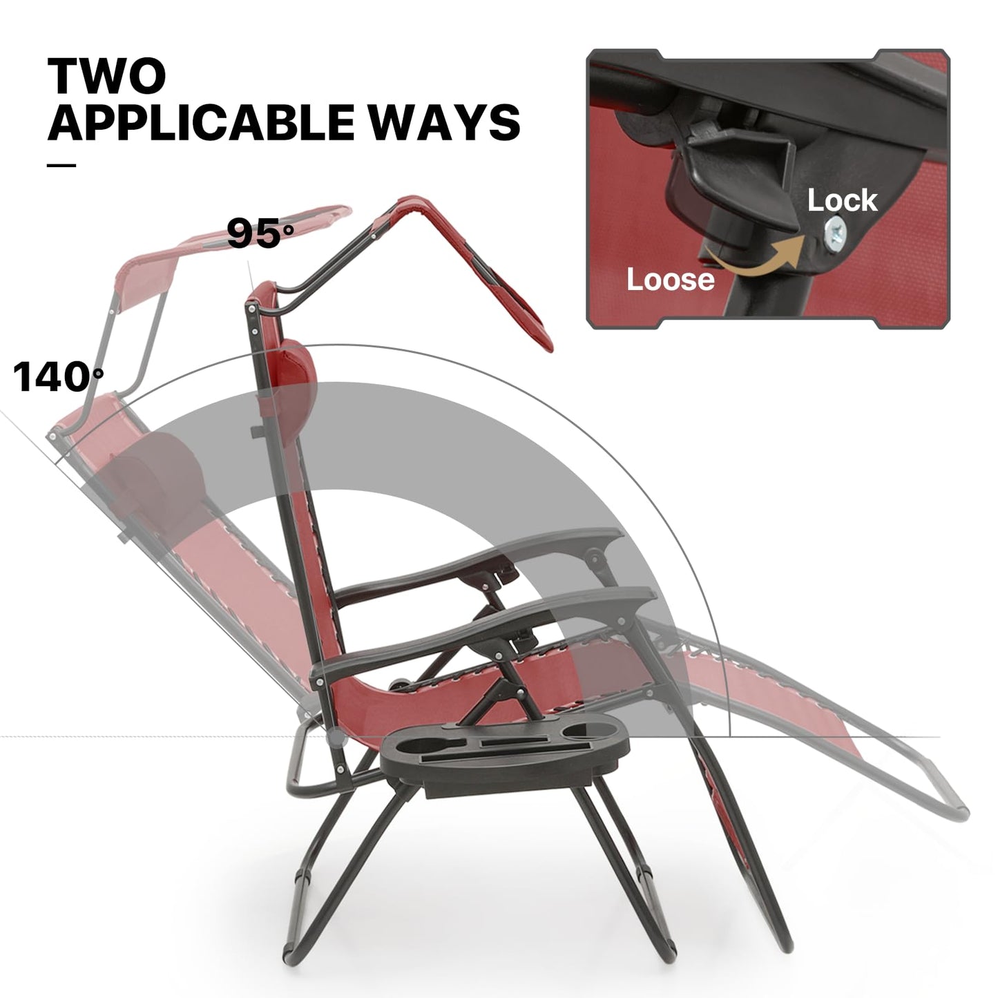 MoNiBloom Patio Zero Gravity Chair Outdoor Recliner Lounger with Canopy Shade and Foot Rest, Cup Holder, 330lbs Capacity, Maroon