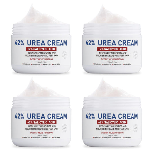 OUKEYA Urea Cream 42% plus Salicylic Acid 2%, Intensive Moisturizer for Dry, Rough Feet and Hands, Deep Hydration, Gentle Exfoliation, Pack of 4