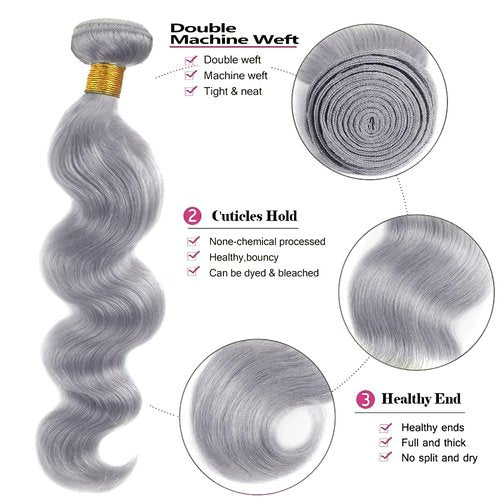 Grey Human Hair Bundles Gray Body Wave Bundle Silver Human Hair 3 Bundles 20 22 24 inch Brazilian Remy Gray Bundle 300g