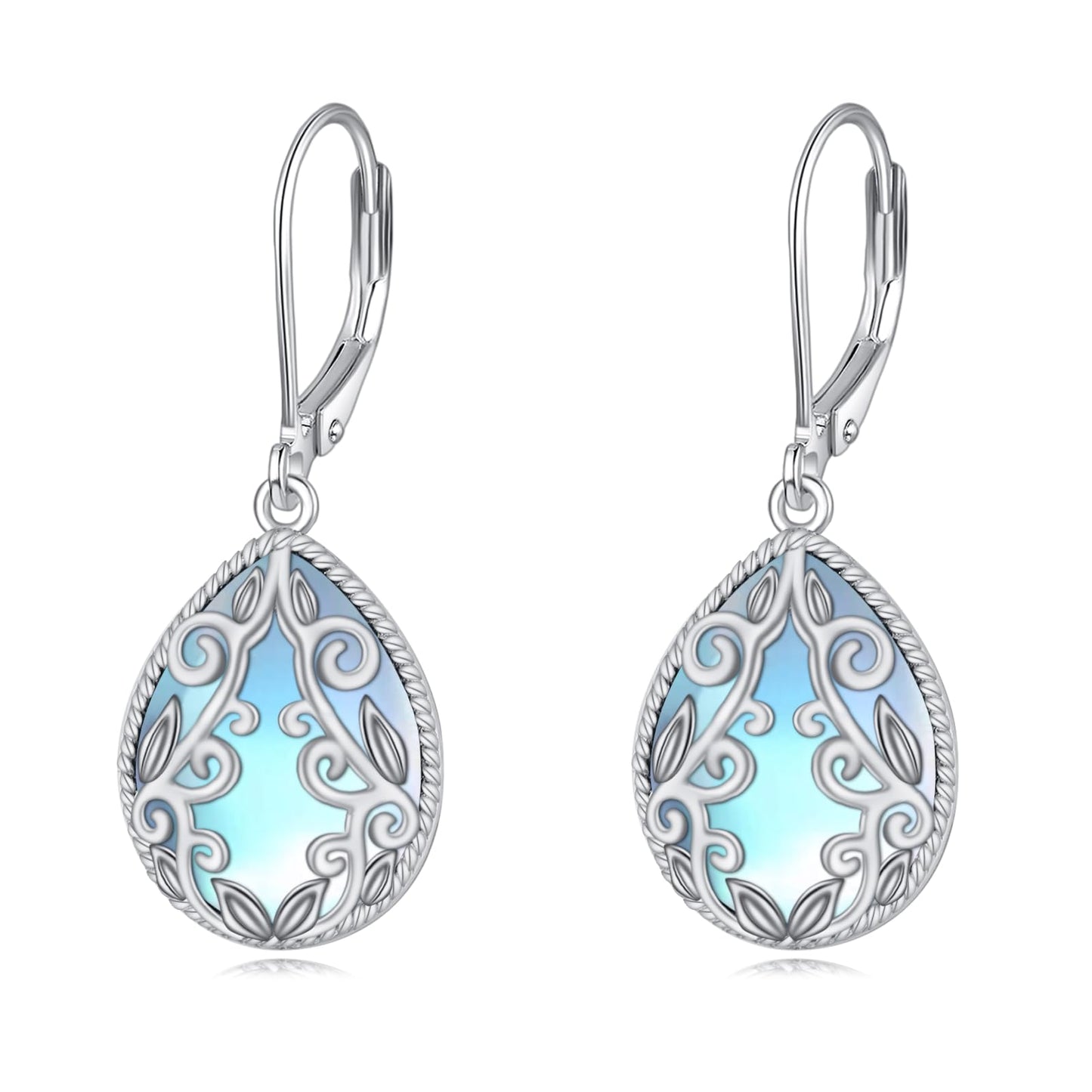 Filigree Earrings for Women 925 Sterling Silver Moonstone Drop Teardrop Earrings Jewelry Gifts for Women