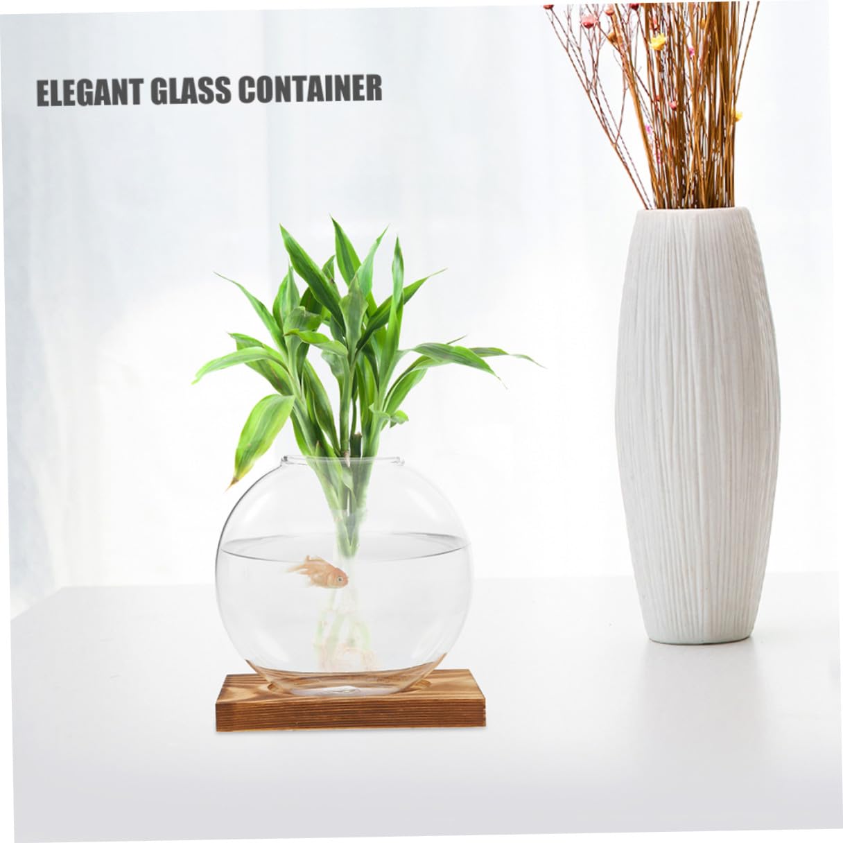 HOLIDYOYO 2pcs Hydroponic Glass Vases with Wooden Bases for Plant Propagation, Retro Terrarium Station for Home Office Desk and Balcony Plant Growing