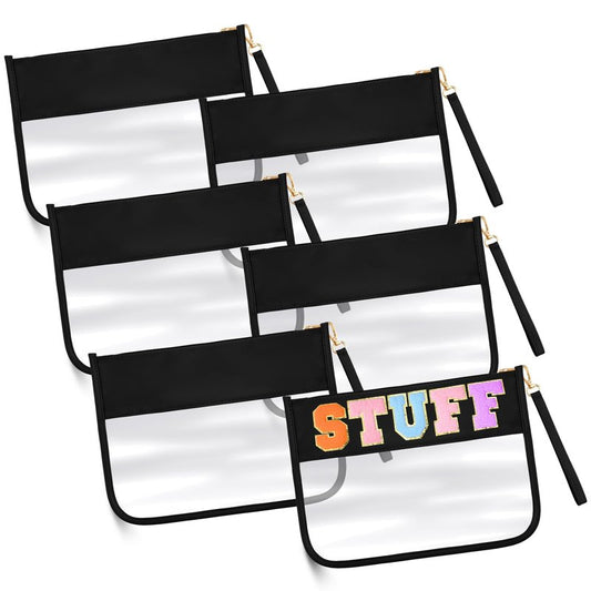 Paterr 6 Pcs Preppy Clear Flat Makeup Bag Pouch for Travel with Zipper PVC Waterproof Snack Bag Accessories DIY Cosmetic Travel Toiletry Purse for Women Girls(Black)