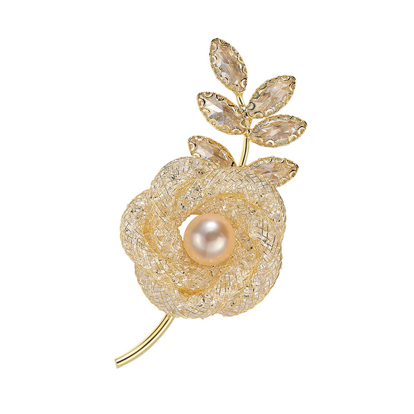 AILONMEI Elegant Pearl Flower Designer Brooch Pins Broches Costume Jewelry For Women Fashion Christmas Gift (Gold Rose)