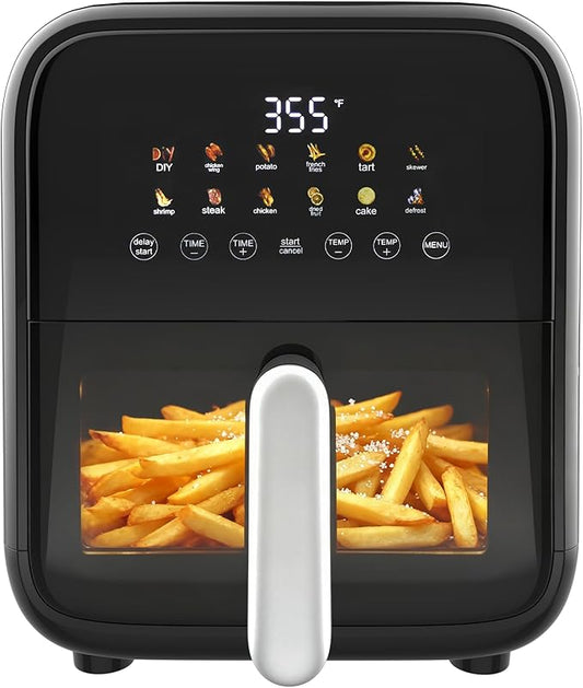 NEWBULIG 7.9QT Air Fryer with Transparent Window, 12-In-1 Large Air Fryers for Family, 400°F Wide Temperature for Rapid Heat, Roast Bake Dehydrate Reheat, Dishwasher Safe, Nonstick Basket, 1800W
