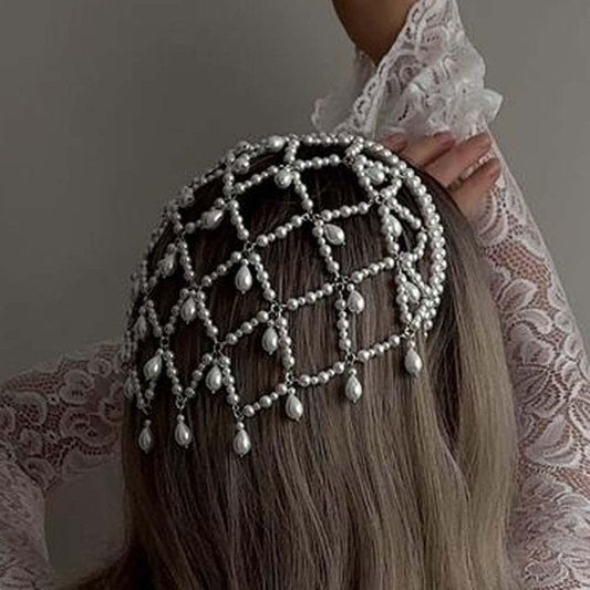 STONEFANS Gold Hair Accessories - Gold Pearl Fairy Headpiece for Women Flapper Renaissance 1920s Pearl Hair Accessories for Women Head Chain Pearls Jewelry Prom Party