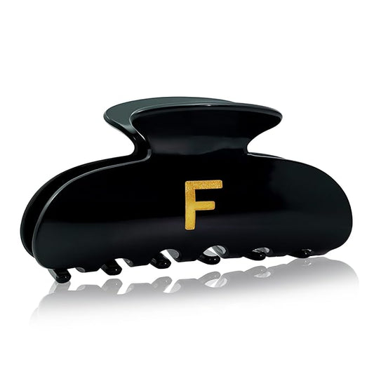 Acrylic Letter Hair Clips for Women Girl - Black Monogram Hair Claw Alphabet Large Hair Clip, Fashion Glitter Claw Clips Elegant And Durable Hair Accessory Teen Girl Gifts, Letter F