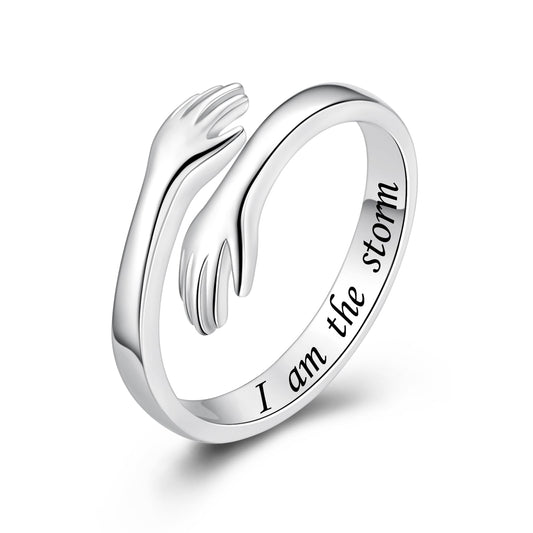 ACJFA S925 Sterling Silver Hug Ring for Women Adjustable Thumb Ring Birthday Gifts (I am the storm)