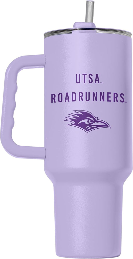 Logo Brands NCAA UTSA Roadrunners Lavender 40 oz Tumbler with Handle - Stylish Everyday Use Powder Coated-Stainless Steel with Straw- Keeps Cold For Hours