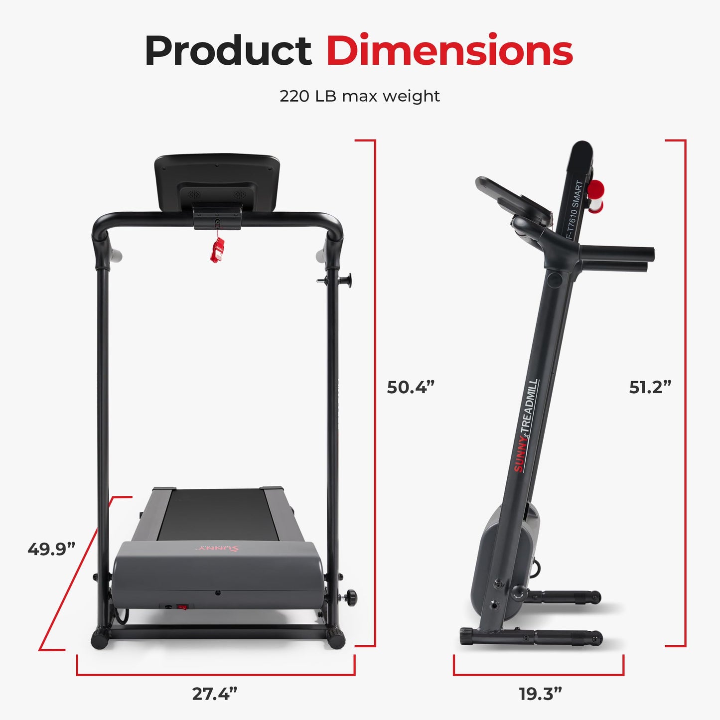 Sunny Health & Fitness Smart Foldable Exercise Running Walking Treadmill, Easy Assembly, LCD Performance Monitor, Device Holder, and SunnyFit® App Enhanced Bluetooth Connectivity - SF-T7610SMART