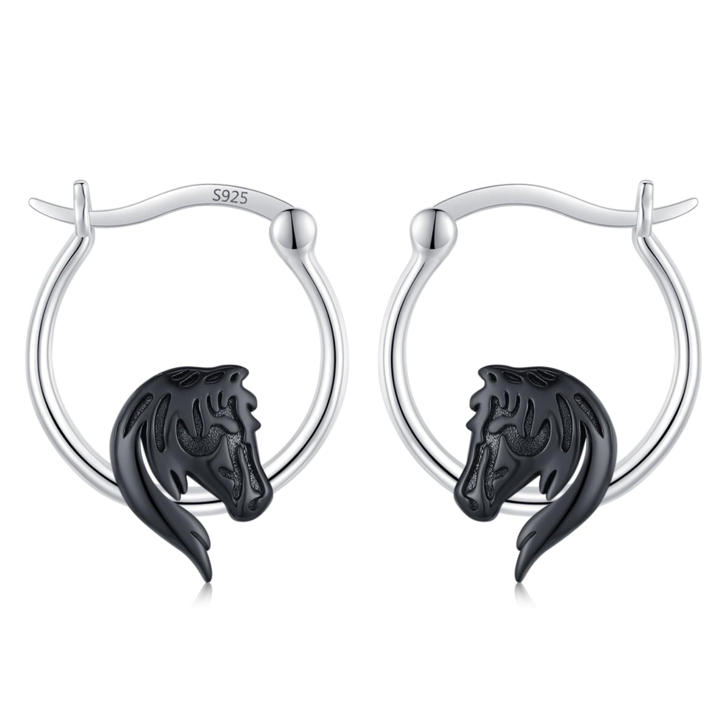JUSTKIDSTOY Horse Earrings for Women 925 Sterling Silver Black Horse Hoop Earrings Jewelry Christmas Graduation Gifts for Daughter Her Girlfriend