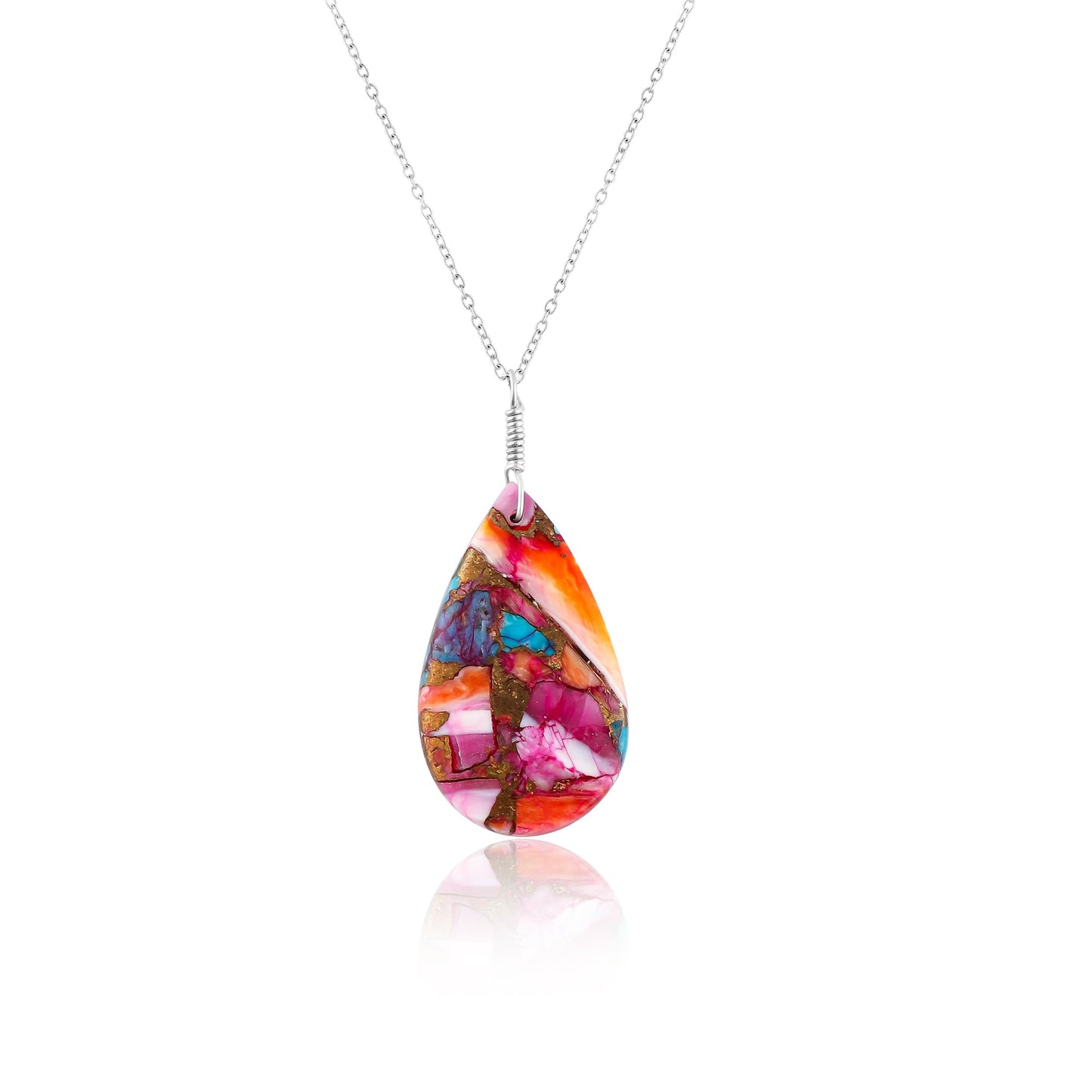 Yashee Natural Turquoise Pear Shape Crystals Pendant Necklace, Chakra Energy Healing Gemstone, Real Crystal, Top Grade, Beautiful Women Simple Jewelry, Dainty Silver Plated Jewelry 18 inch