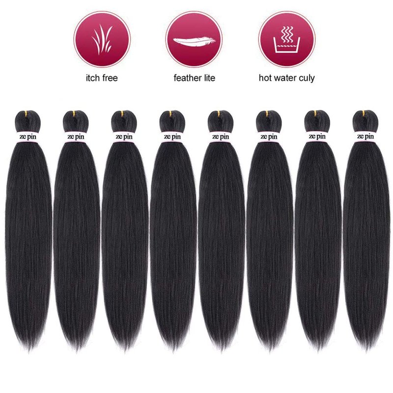 Pre Stretched Braiding Hair 38 Inch 8 Packs Professional Soft Yaki braiding Hair For Braids Hot Water Setting Synthetic Crochet Hair Extensions (1B, 38 Inch (Pack of 8))