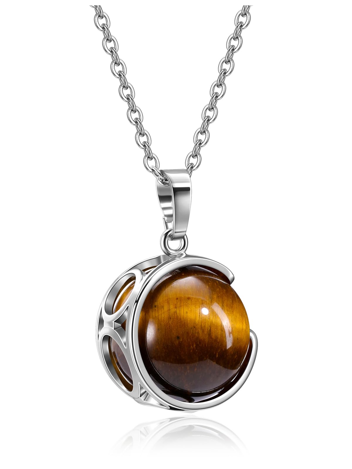 Top Plaza Tiger Eye Stone Healing Crystal Necklace Round Ball Rotating Natural Gemstone Pendant Necklace for Women Energy Jewelry Christmas Gifts