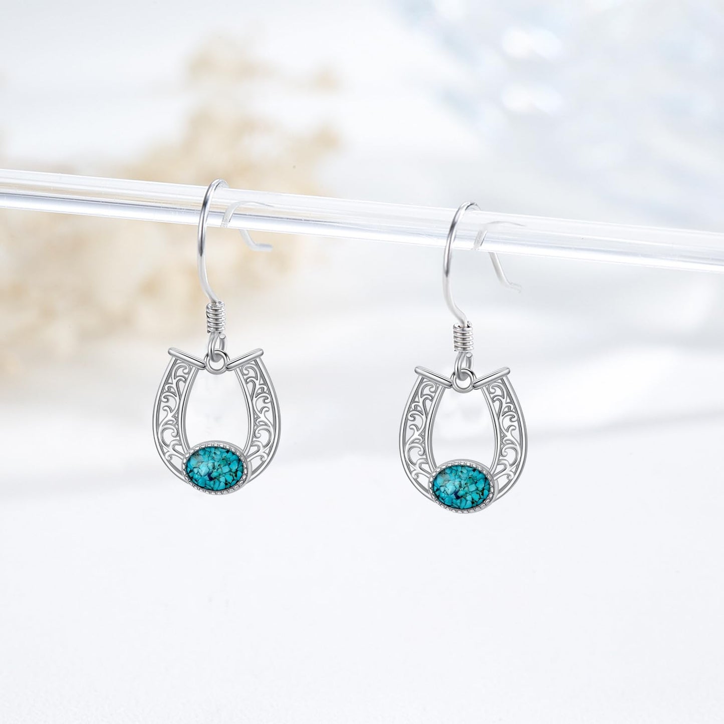 KoyeKei Horseshoe Earrings Gifts for Mom 925 Sterling Silver Turquoise Horseshoe Dangle Drop Earrings Western Country Jewelry Horse Graduation Gifts for Women Her