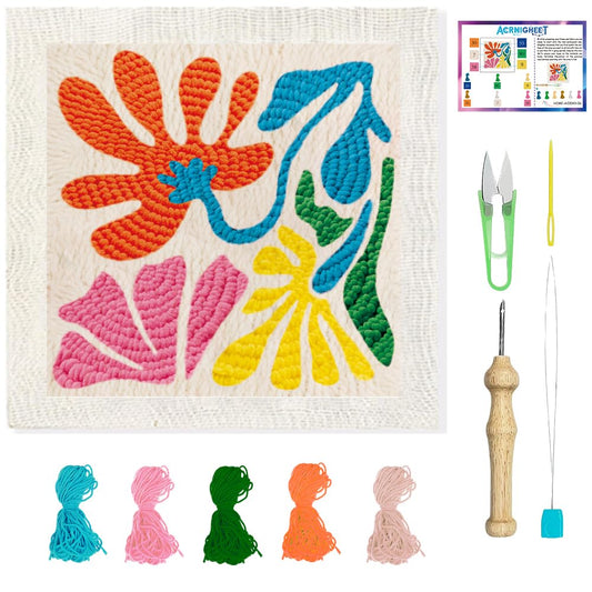 ACRNIGHEET Punch Needle Kits for Adults Beginners Include Instructions, Boho Flowers Punch Needle Embroidery Kit, Pre-Printed Pattern, Embroidery Hoop, Yarns, Needles, DIY Crafts Gifts Idea