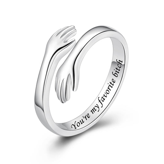 ACJFA S925 Sterling Silver Hug Ring for Women Adjustable Thumb Ring Birthday Gifts (You're my favorite *)