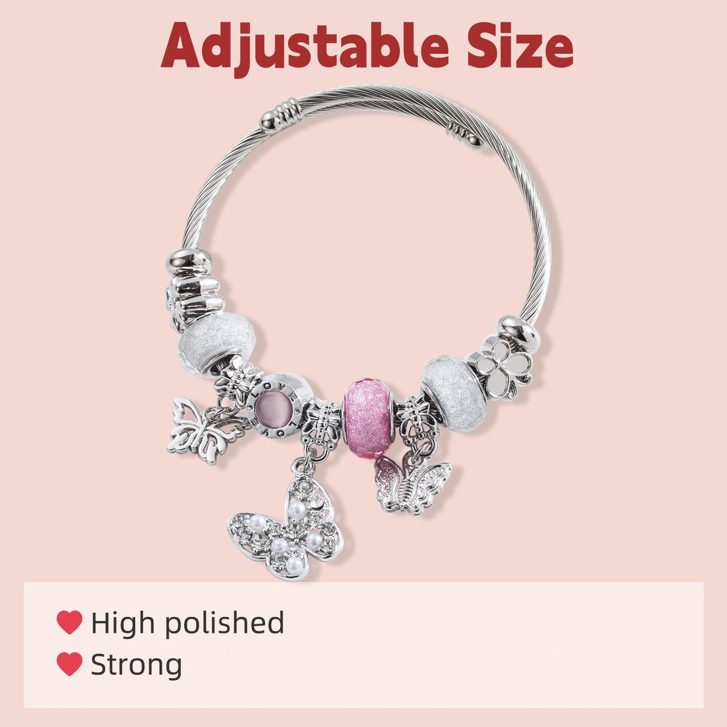 QMWKVNC Charm Bracelets for Girls,Exquisite Cute Cartoon Friendship Silver Bracelets Stainless Steel Bangle, Girls Jewelry Suitable for Holiday Gifts and Birthday Gifts (Bracelets-D)