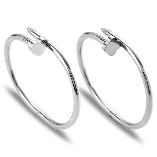 Acnode Gold Bangle Bracelets for Women -2PCS Friendship & Love Bangle Bracelet Clover Nail Bracelet Stack Set Trendy Non-Tarnish Stainless Steel Jewelry Gifts for Mom Wife Her