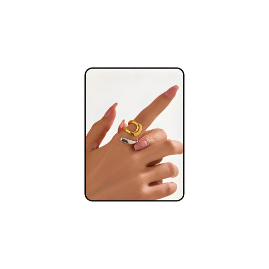 AIETUE Chunky Rings For Women, Gold Silver Thumb Ring Asymmetrical Wavy Curve Ring Adjustable Non Tarnish Dainty Stainless Steel New Year Anniversary Birthday Jewelry Gift (Zesty-Mixed)