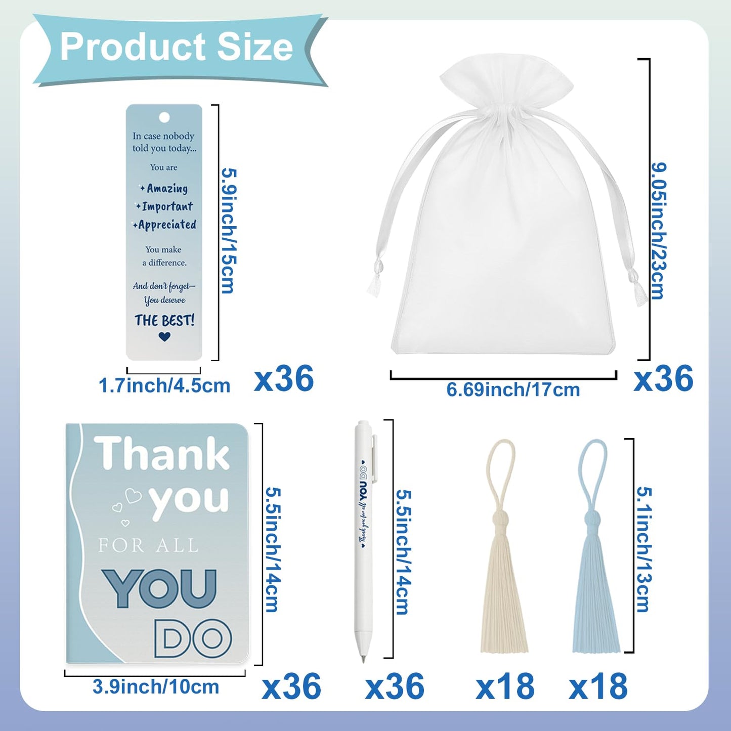 180 Pcs Employee Appreciation Gifts Bulk - 36 Set Bulk Thank You Office Gifts with Pocket Notebook, Bookmark, Organza Bag, Pen-Suitable for Colleagues, Teachers Team Appreciation Gift Christmas Gift