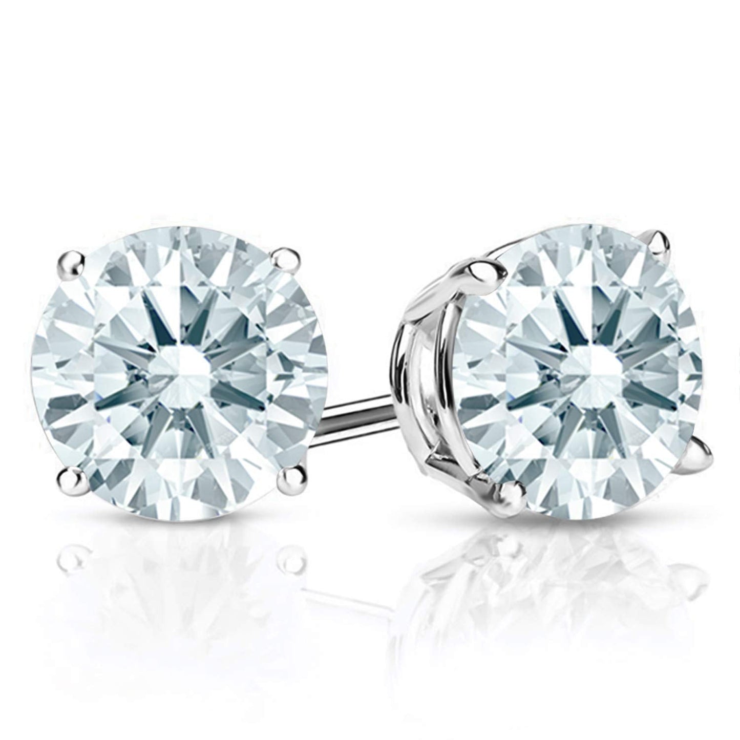 Gem Stone King 2-4 Cttw Round Gemstone Birthstone Stud Earrings For Women Men | 925 Sterling Silver | Round 7MM | Fine Jewelry Gifts for Women Her Mom Wife Men | White Zirconia