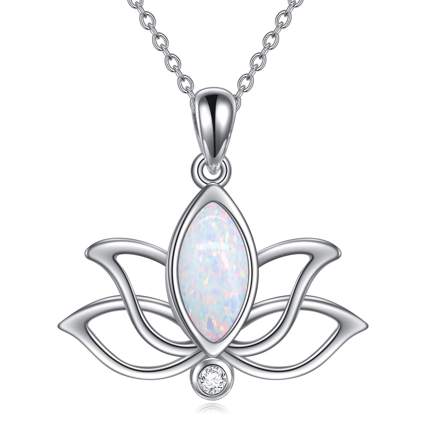 YFN Lotus Flower Necklace Sterling Silver White Opal Lotus Pendant Lotus Jewelry Gifts for Women