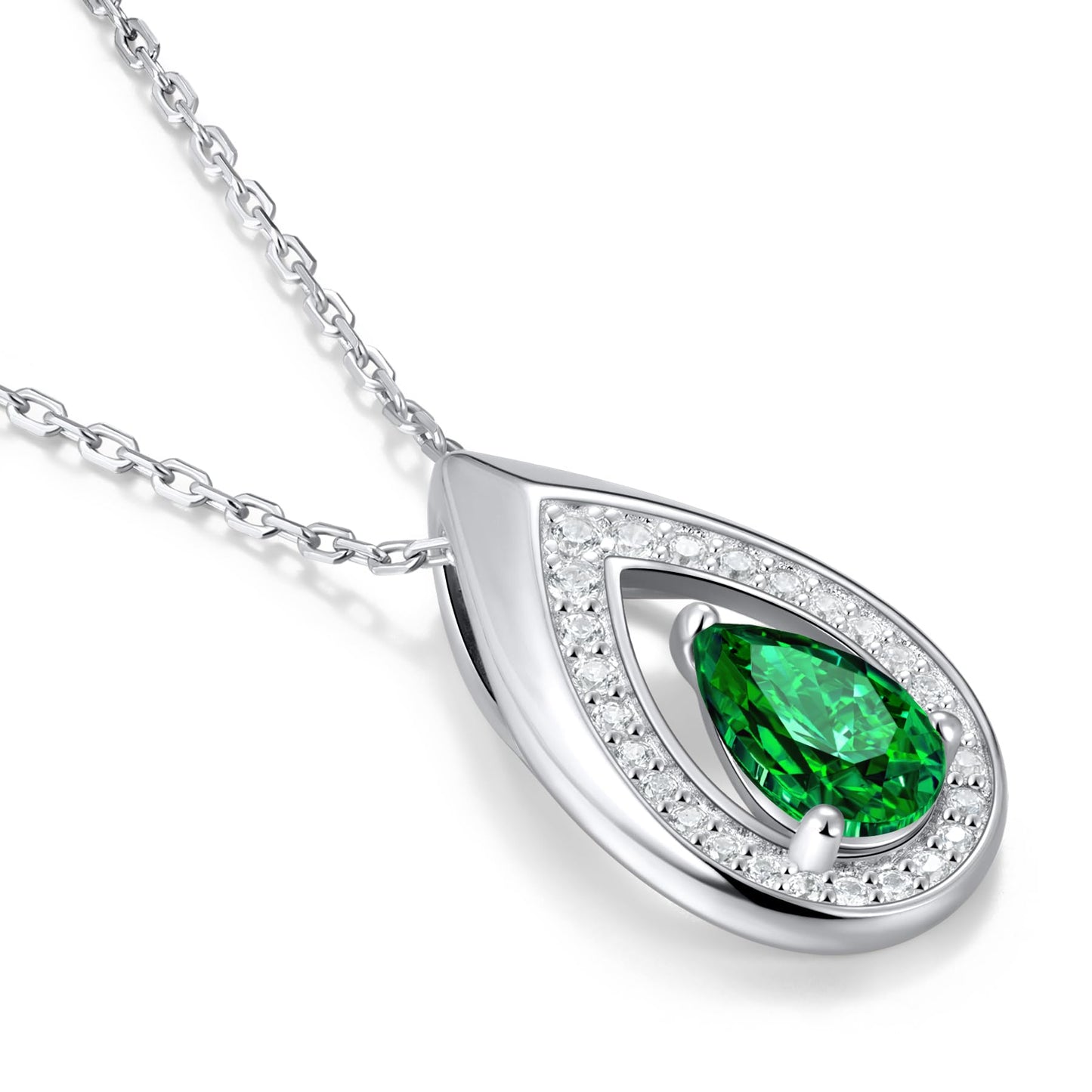 Kstyle 925 Sterling Silver Emerald May Birthstone Pendant Necklace Teardrop Jewelry Valentine's Day Anniversary Birthday Gift for Mom Sister Wife Girlfriend Her Non Tarnish