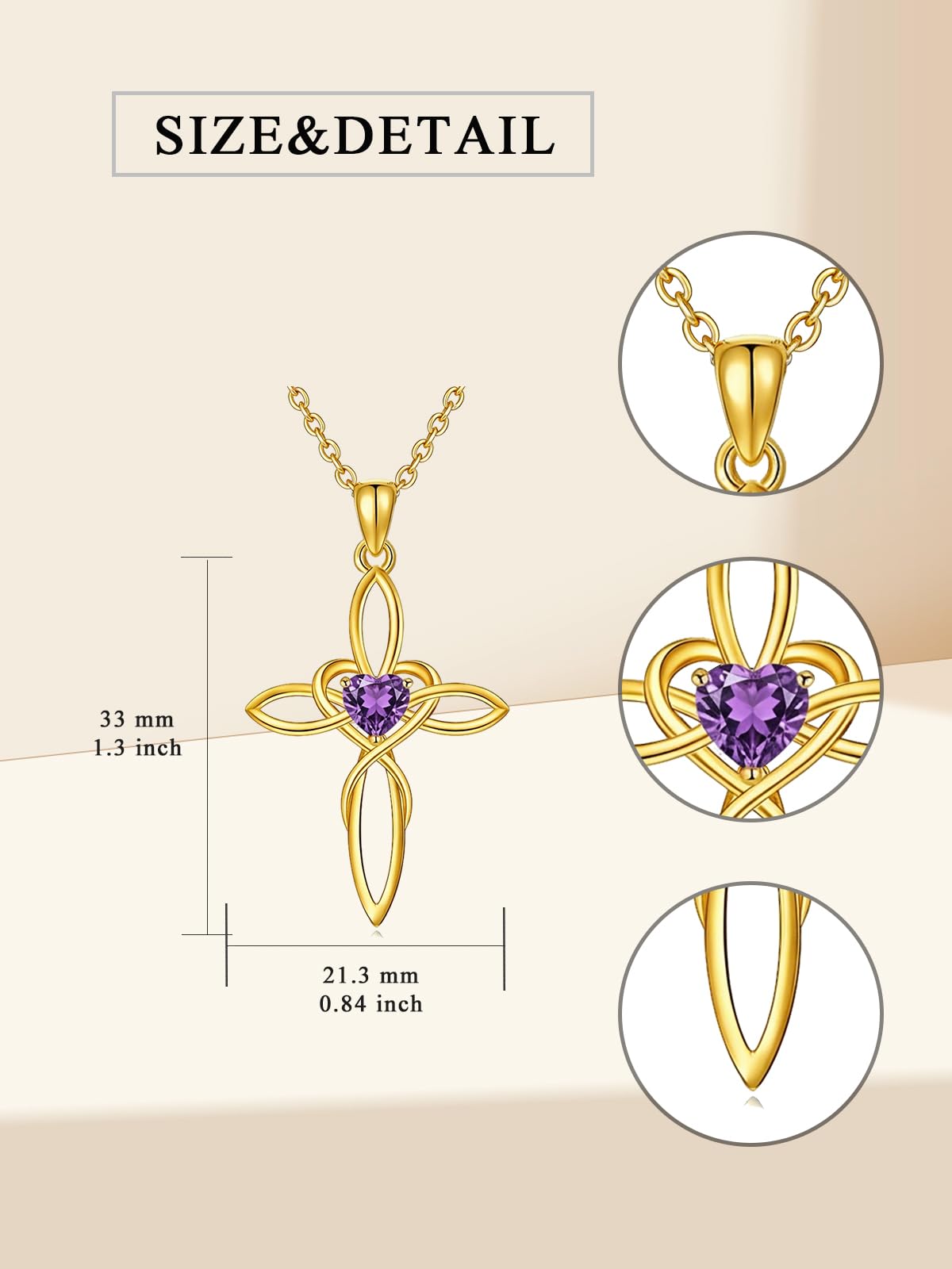 POIUY 14K Gold Dainty Celtic Knot Cross Birthstone Necklace for Women Irish Infinity Heart Pendant Cross Jewelry Anniversary Valentines Birthday Mothers Day Gifts for Mom Wife Her